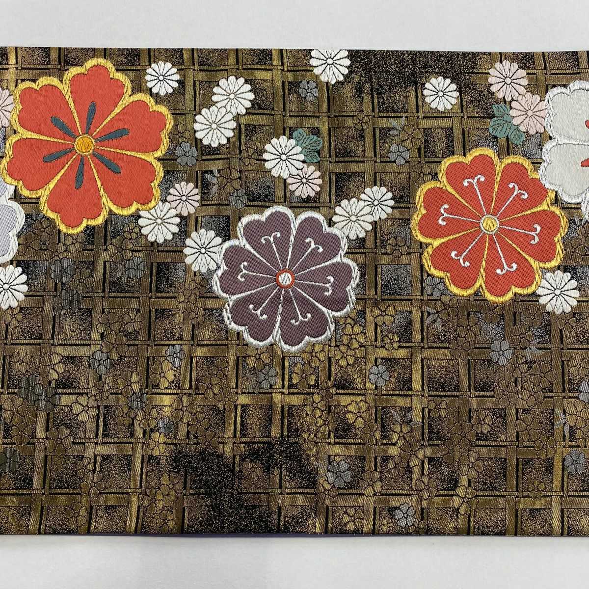 【美品】 袋帶 秀品級 花紋 波 金銀線 金金箔 金色 六通 純蠶絲