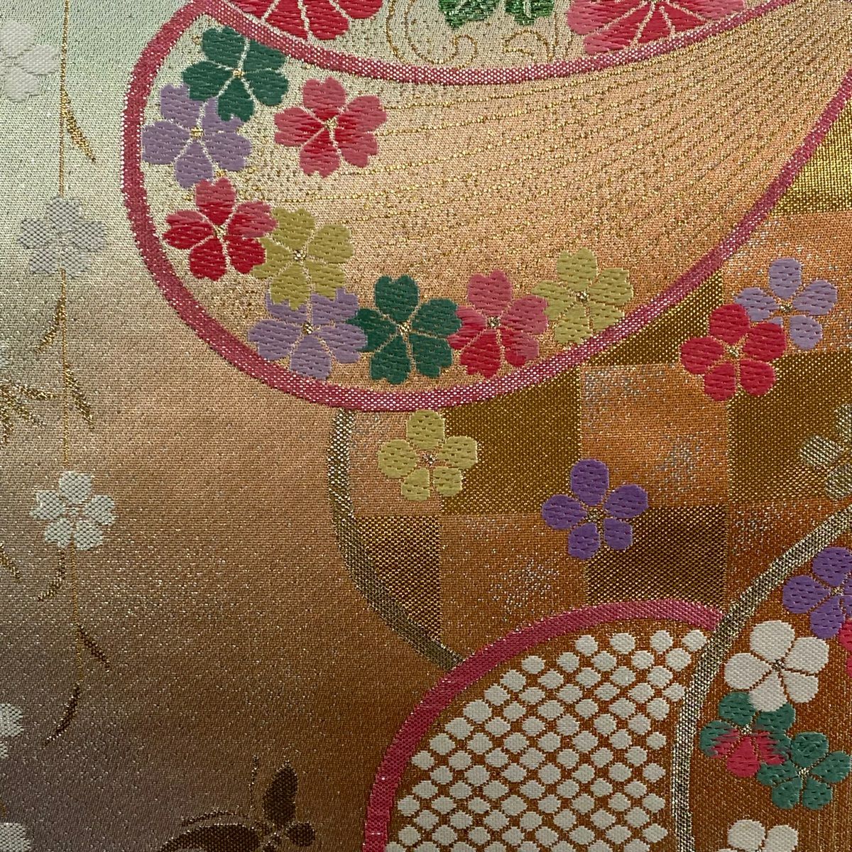 袋帶 秀品級 證書齊全 振袖禮服適用 花枝垂櫻 金金箔 淺粉色 六通 純蠶絲