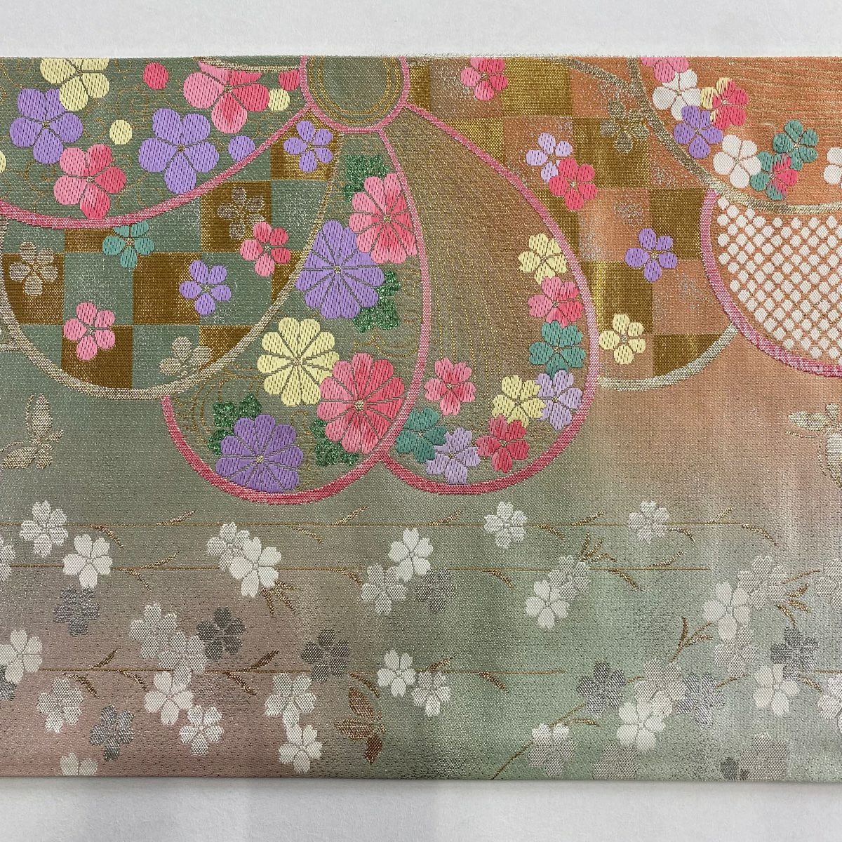 袋帶 秀品級 證書齊全 振袖禮服適用 花枝垂櫻 金金箔 淺粉色 六通 純蠶絲