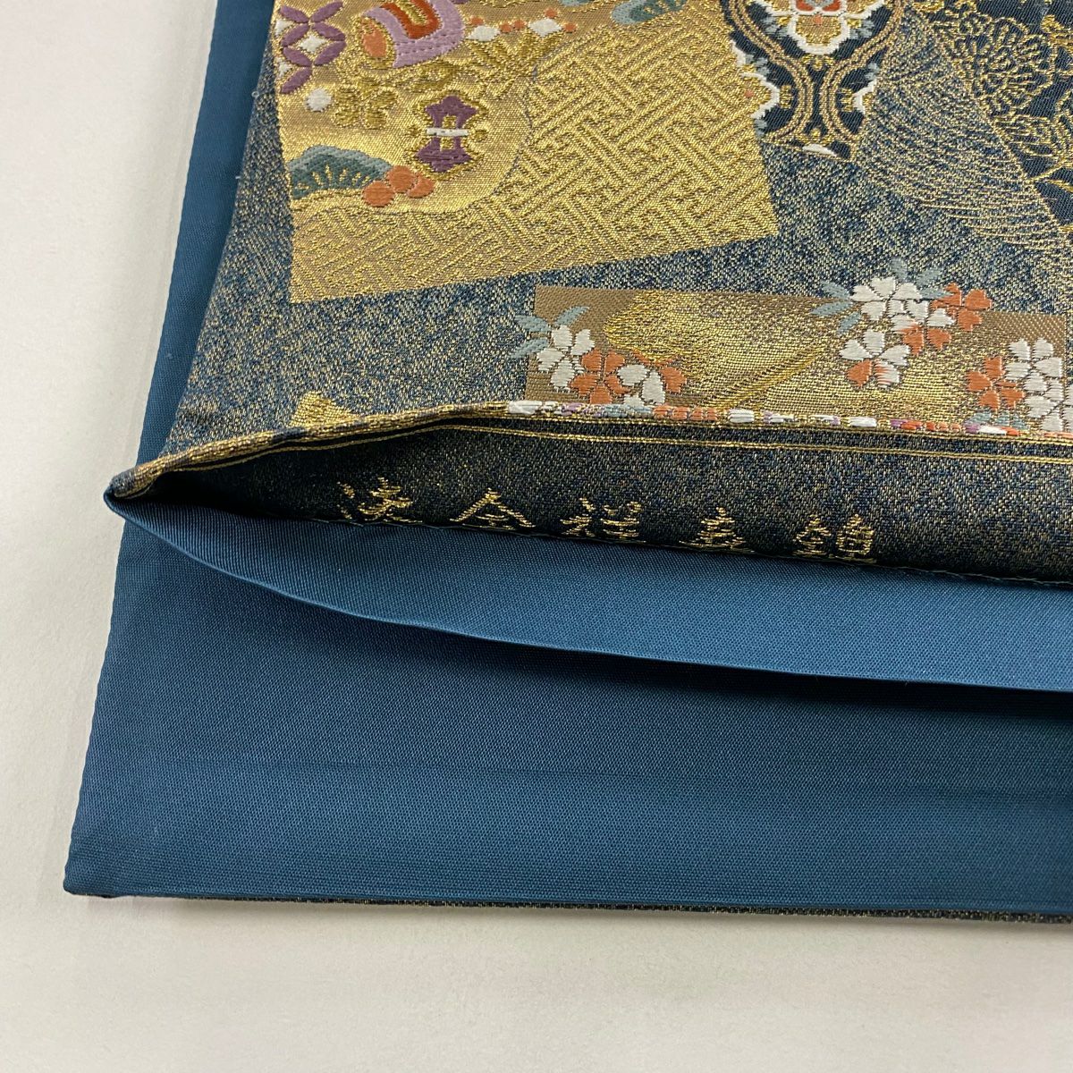 【美品】 袋帶 秀品級 色紙 花車 金金箔 金絲 灰色 六通 純蠶絲