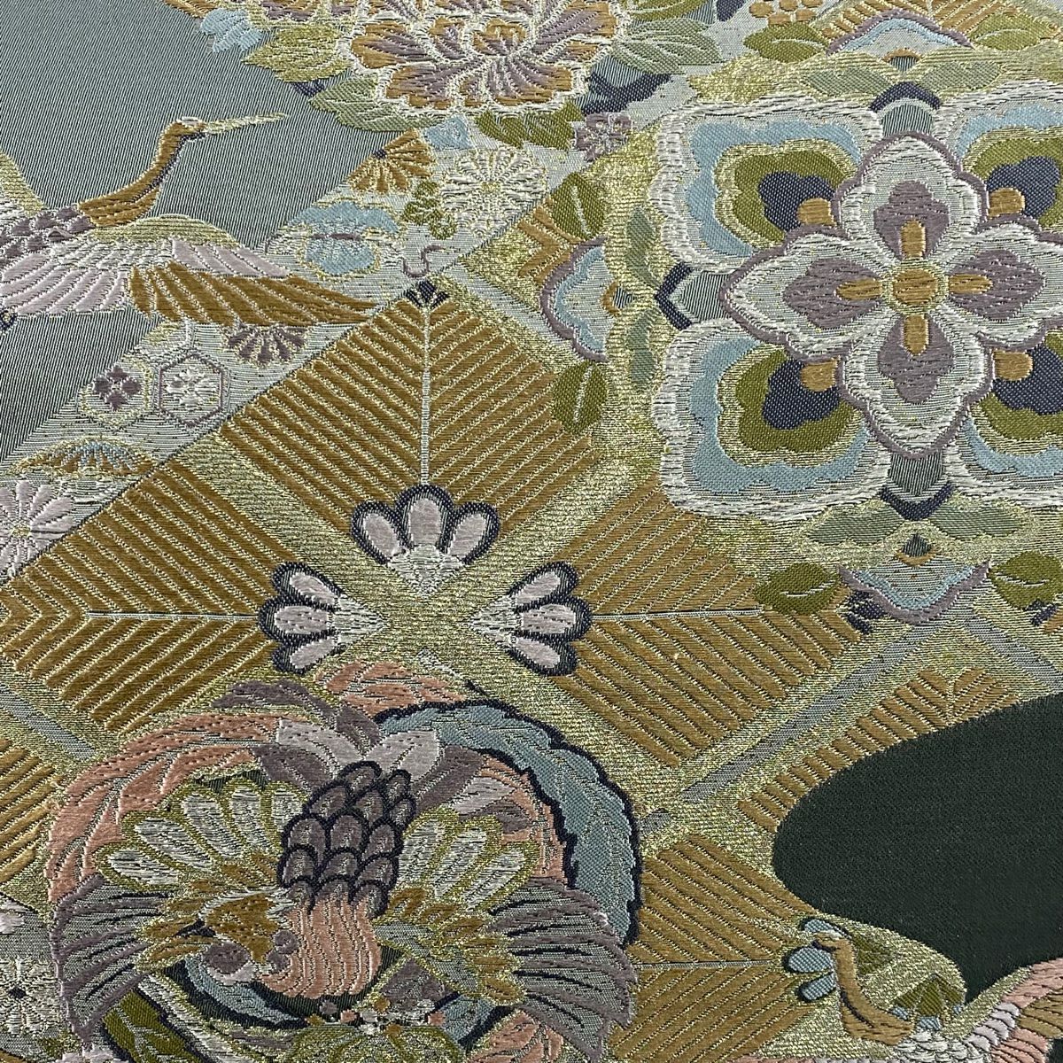 袋帶 秀品級 鳳凰 華紋 金金箔 金銀彩 灰綠 六通 純蠶絲