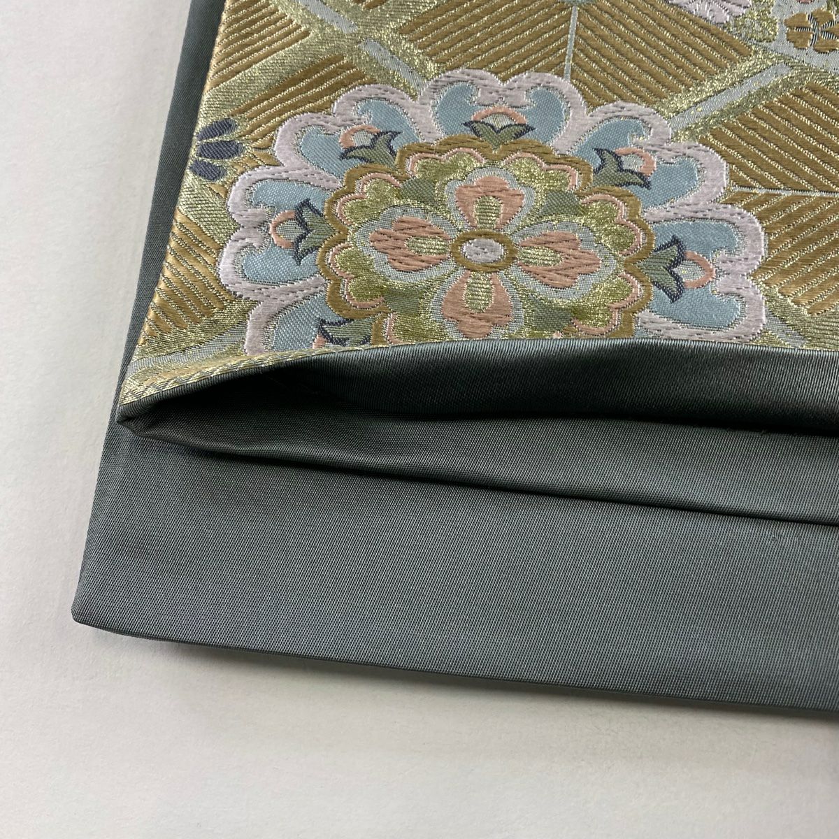 袋帶 秀品級 鳳凰 華紋 金金箔 金銀彩 灰綠 六通 純蠶絲