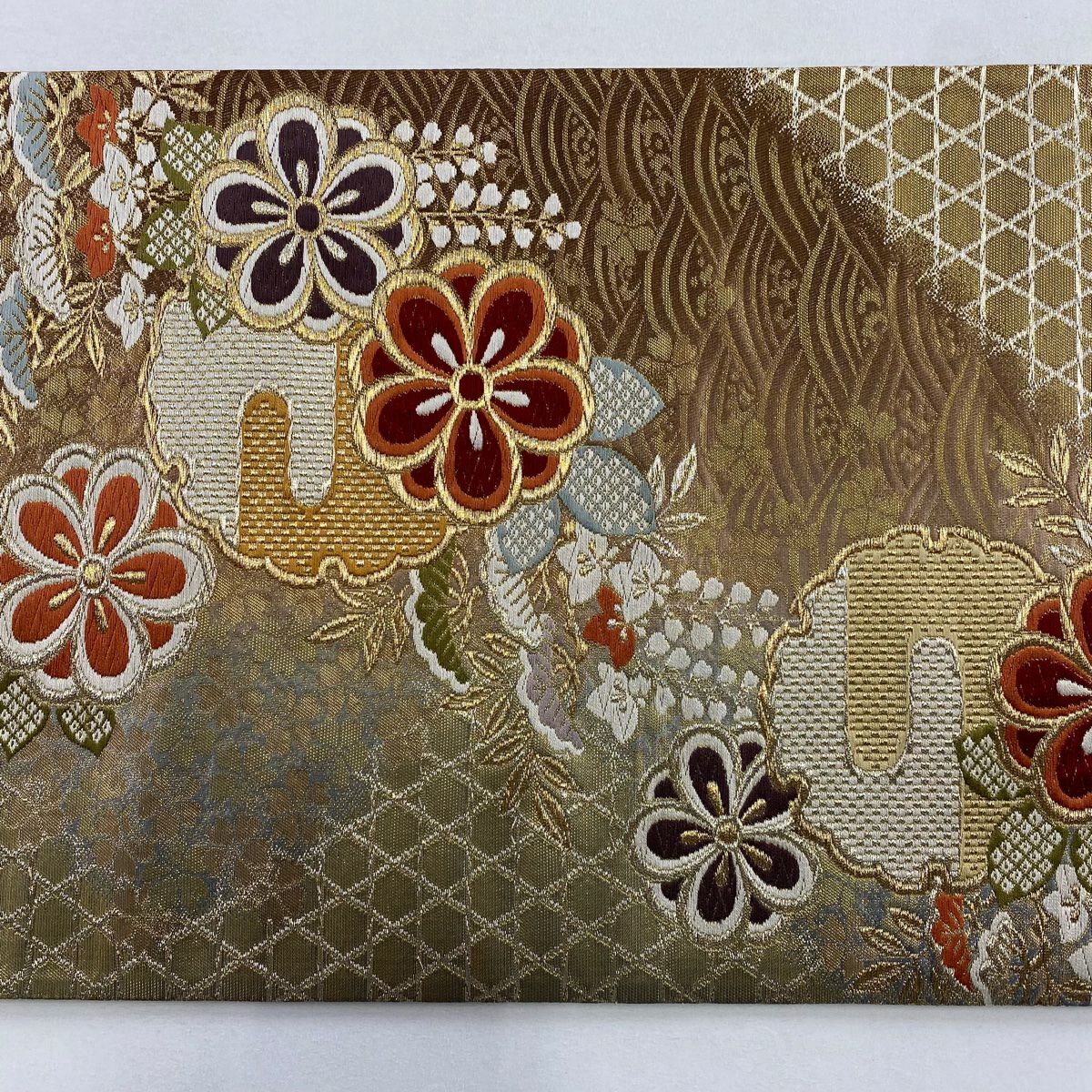 【美品】 袋帶 秀品級 證書齊全 雪輪 梅花 金銀彩 薄小豆 六通 純蠶絲