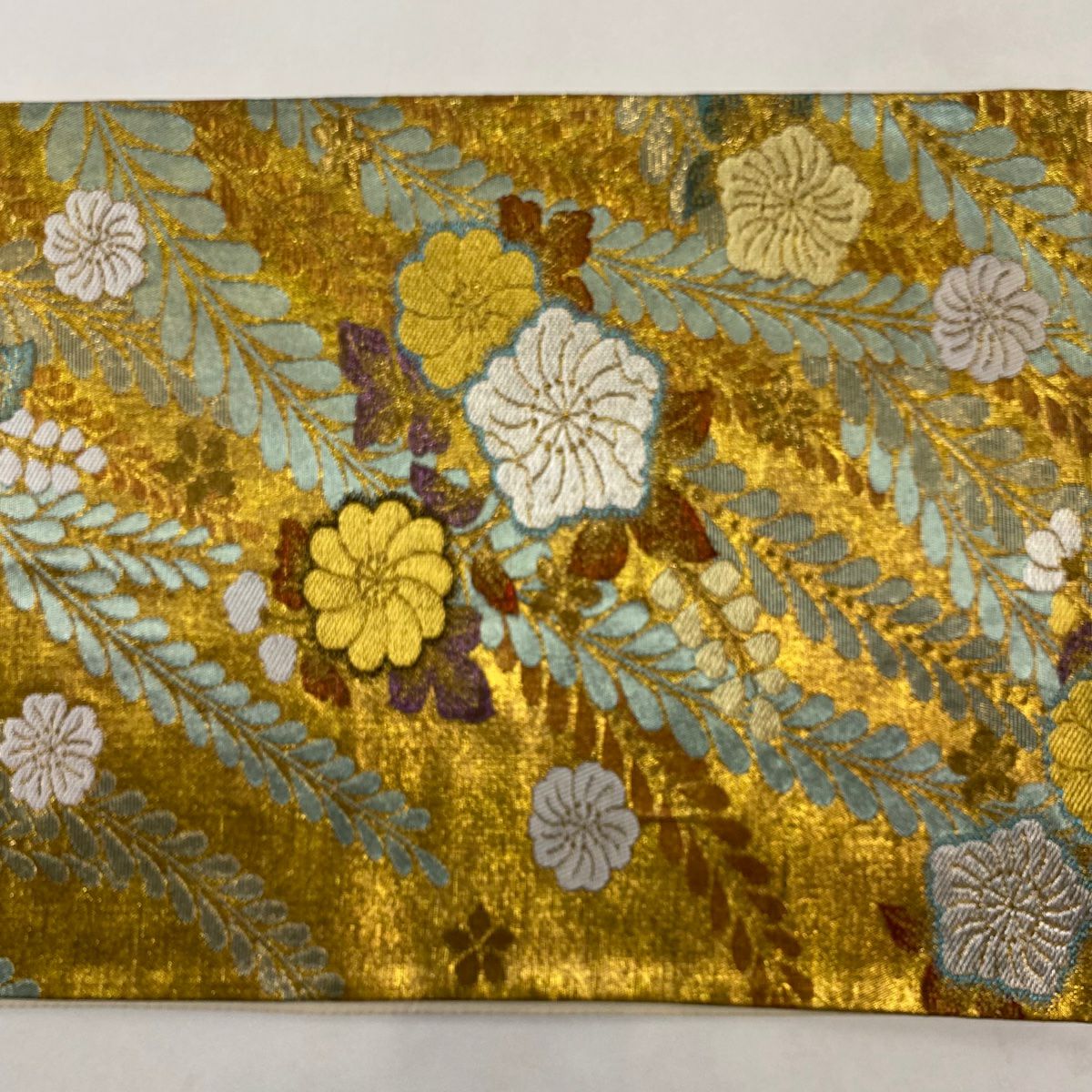【美品】 袋帶 優品級 辻花染圖案 金銀線 金金箔 金色 六通 純蠶絲