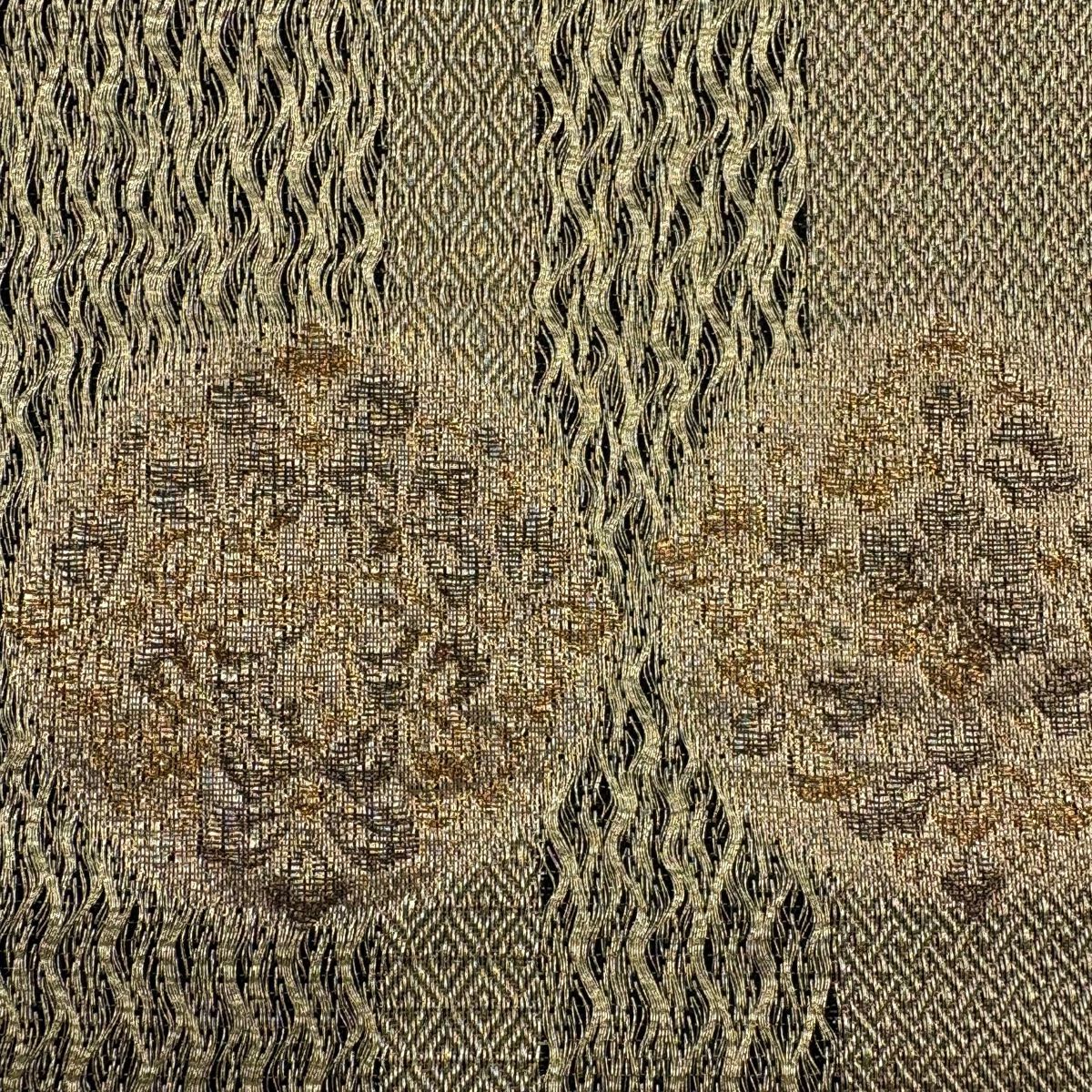 【美品】 袋帶 秀品級 華紋 縞紋 金絲 金金箔 金 六通 純蠶絲