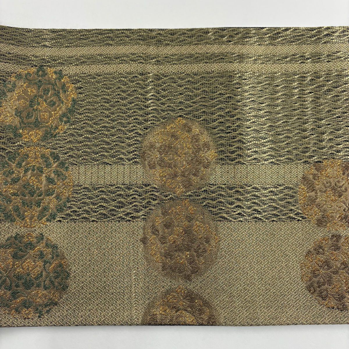【美品】 袋帶 秀品級 華紋 縞紋 金絲 金金箔 金 六通 純蠶絲