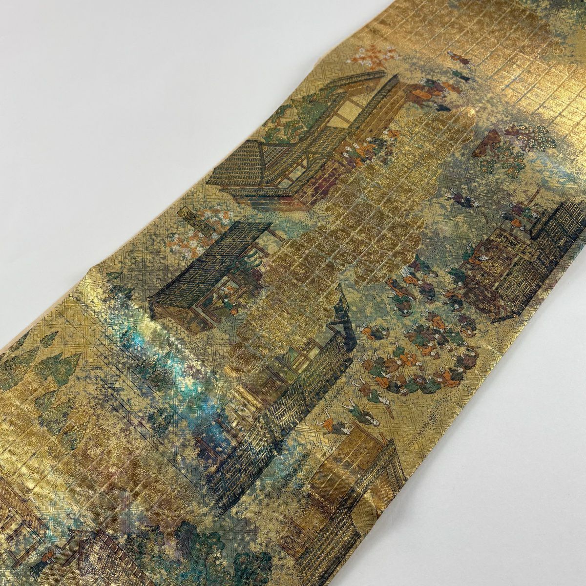 【美品】 袋帶 秀品級 洛中洛外圖 金金箔 金色 大鼓圖案 純蠶絲