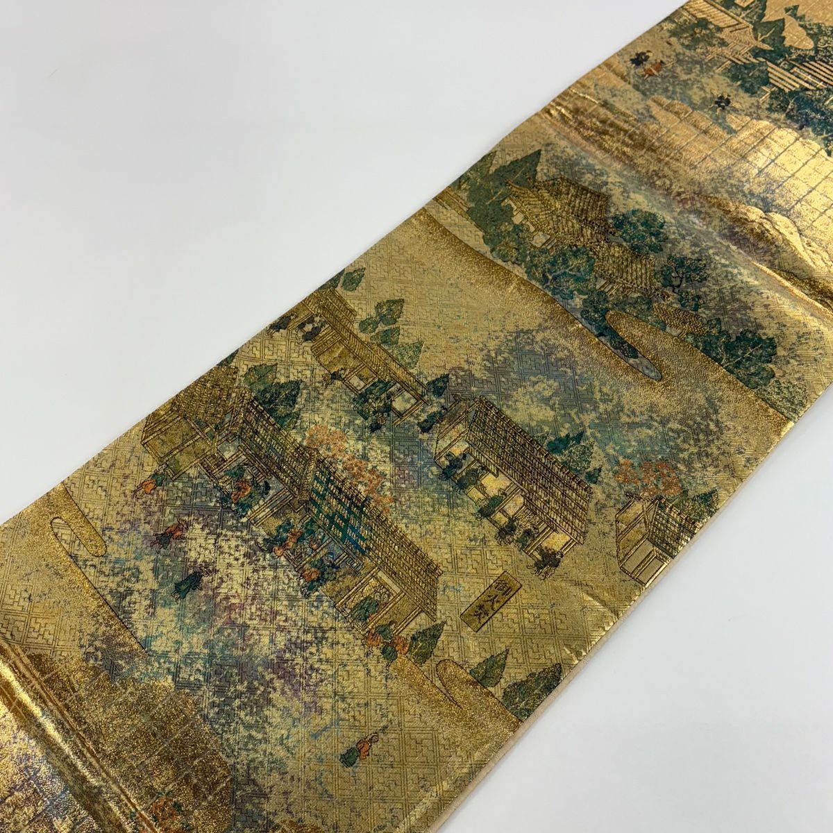 【美品】 袋帶 秀品級 洛中洛外圖 金金箔 金色 大鼓圖案 純蠶絲