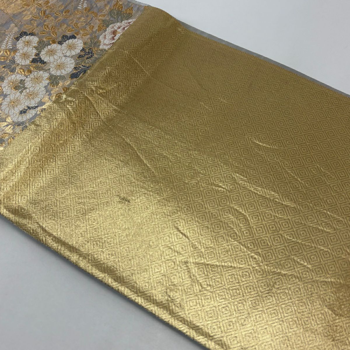 【美品】 袋帶 秀品級 大和 牡丹 秋草 金絲 金金箔 金色 六通 純蠶絲