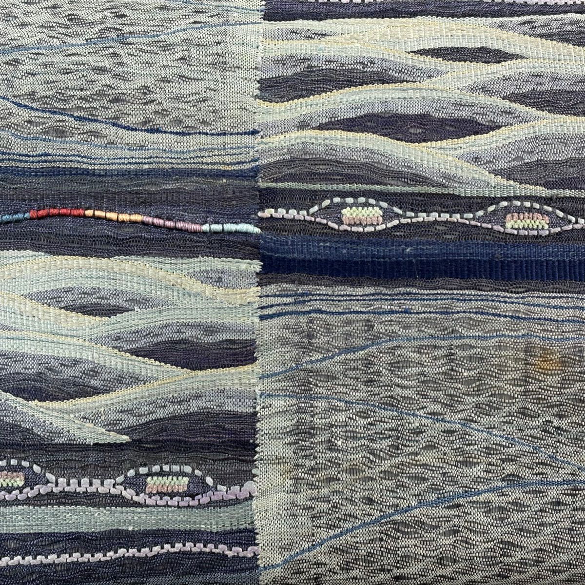 袋帶 秀品級 幾何圖案 青灰 純蠶絲
