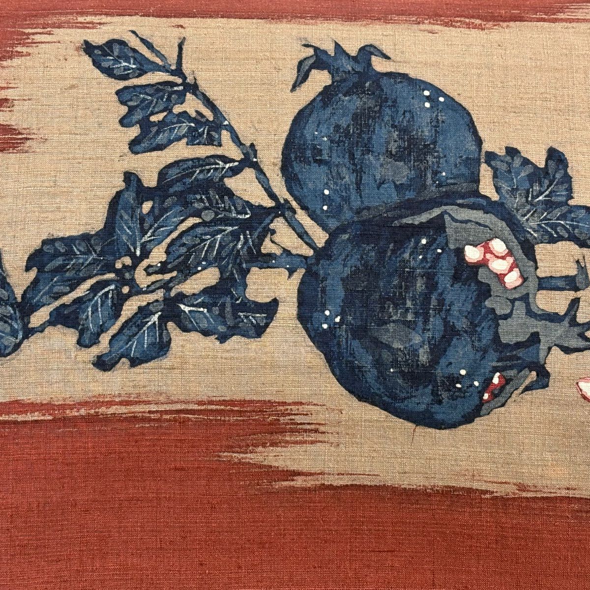 【美品】名古屋帶 秀品級 附落款 石榴圖案 紬織織 茜色 純蠶絲