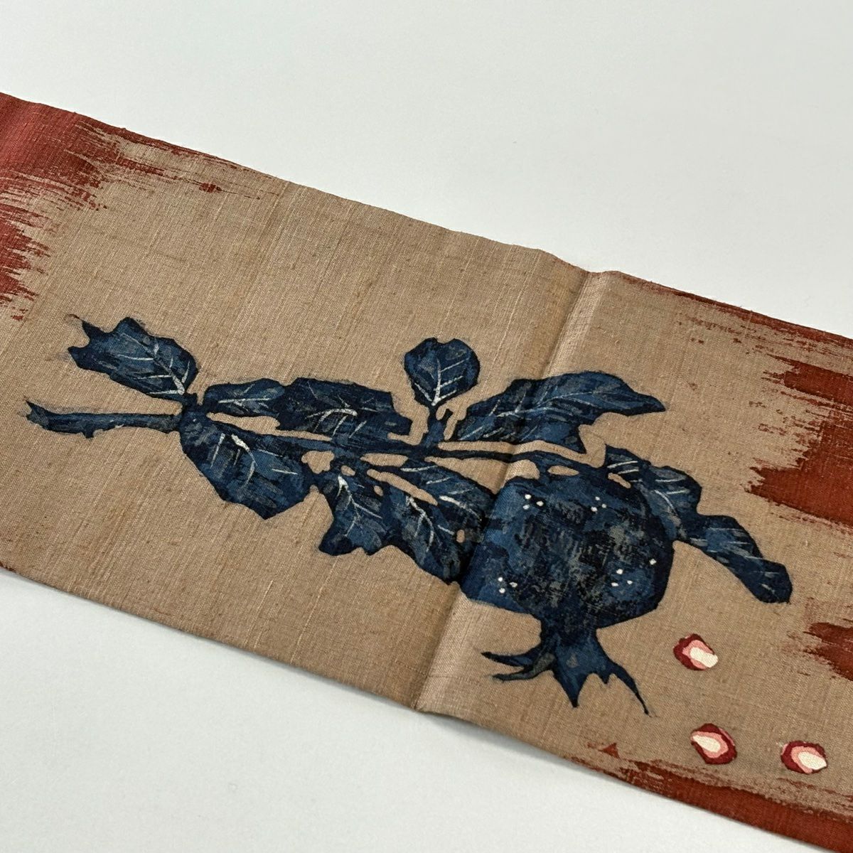 【美品】名古屋帶 秀品級 附落款 石榴圖案 紬織織 茜色 純蠶絲