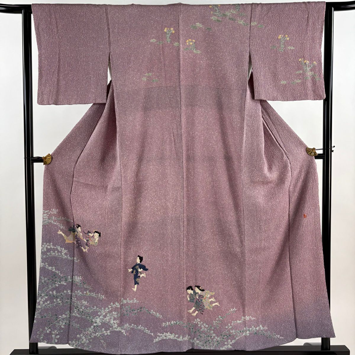 訪問服 身長155.5cm 袖長62.5cm S 雙層 關口遼一 落款あり 童 萩 漸層 絞染 淺紫 純蠶絲 優品級