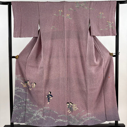 訪問服 身長155.5cm 袖長62.5cm S 雙層 關口遼一 落款あり 童 萩 漸層 絞染 淺紫 純蠶絲 優品級