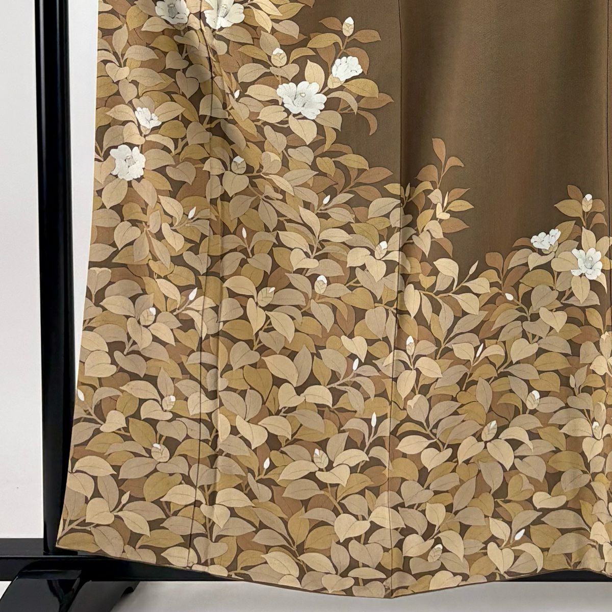 訪問服 身長158.5cm 袖長63.5cm S 雙層 落款あり 椿 金銀彩 茶 純蠶絲 名品級