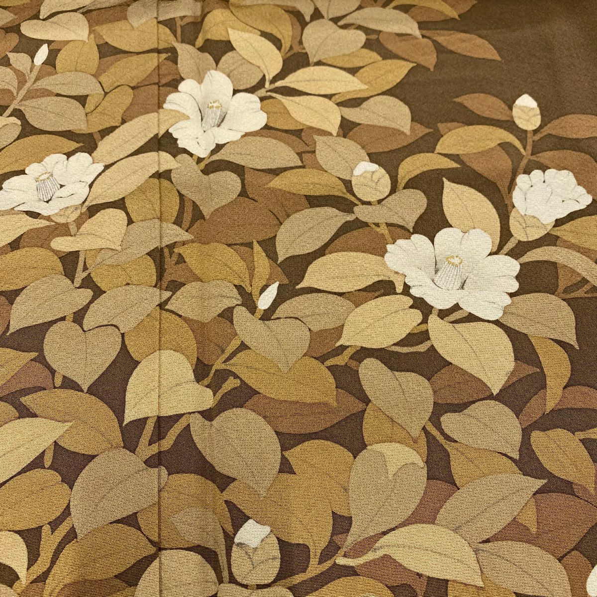 訪問服 身長158.5cm 袖長63.5cm S 雙層 落款あり 椿 金銀彩 茶 純蠶絲 名品級