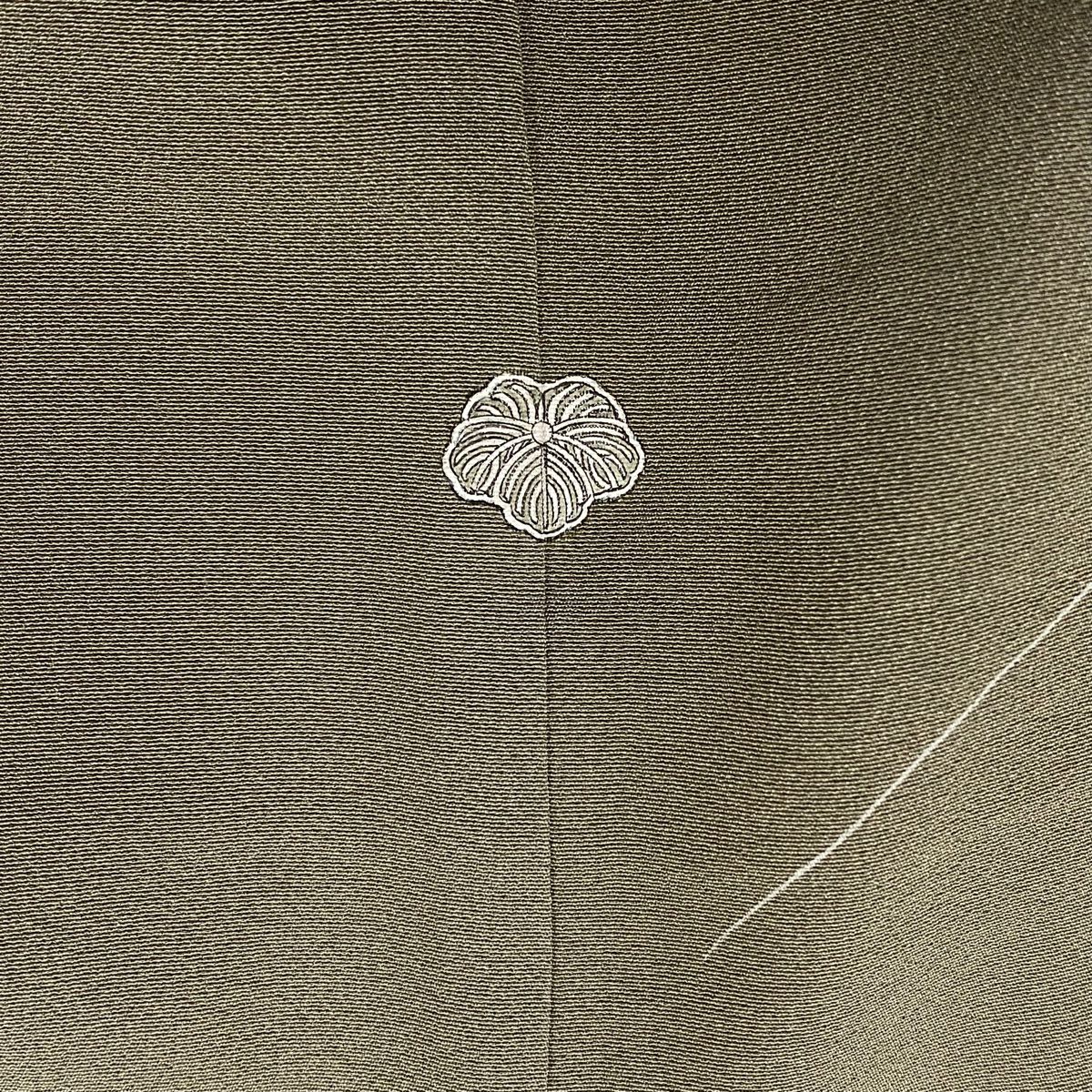 訪問服 身長155cm 袖長65.5cm M 雙層 百貫達雄 落款あり 菊花 ススキ 灰綠 純蠶絲 名品級 一つ紋