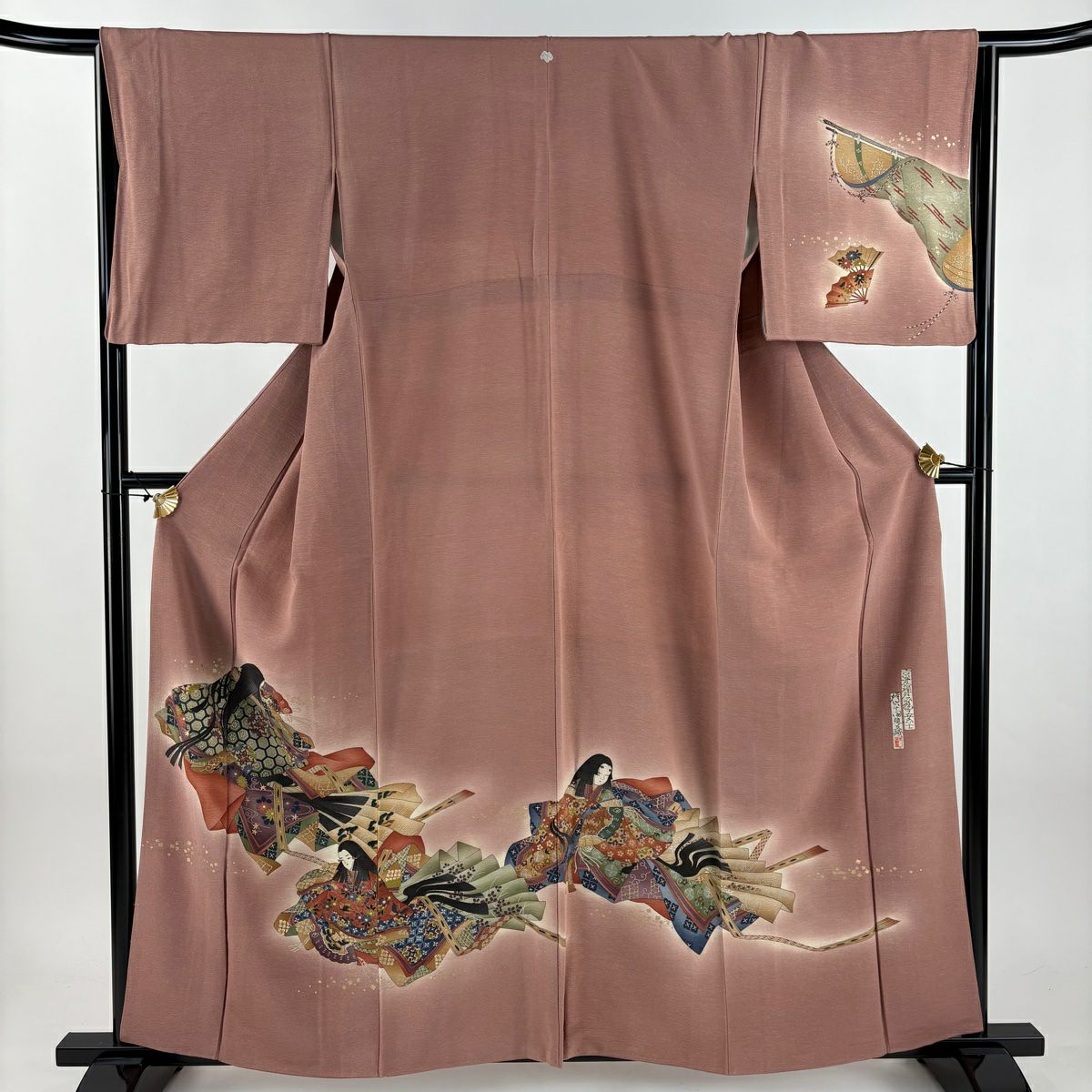 付下 身長160cm 袖長65.5cm M 雙層 樽本伊勢蔵 有落款 姫 龜甲 金銀彩 漸層 小豆 純蠶絲 名品級 一つ紋