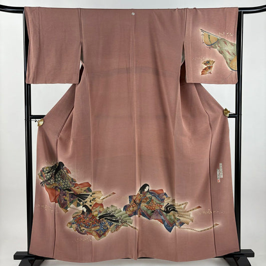 付下 身長160cm 袖長65.5cm M 雙層 樽本伊勢蔵 有落款 姫 龜甲 金銀彩 漸層 小豆 純蠶絲 名品級 一つ紋