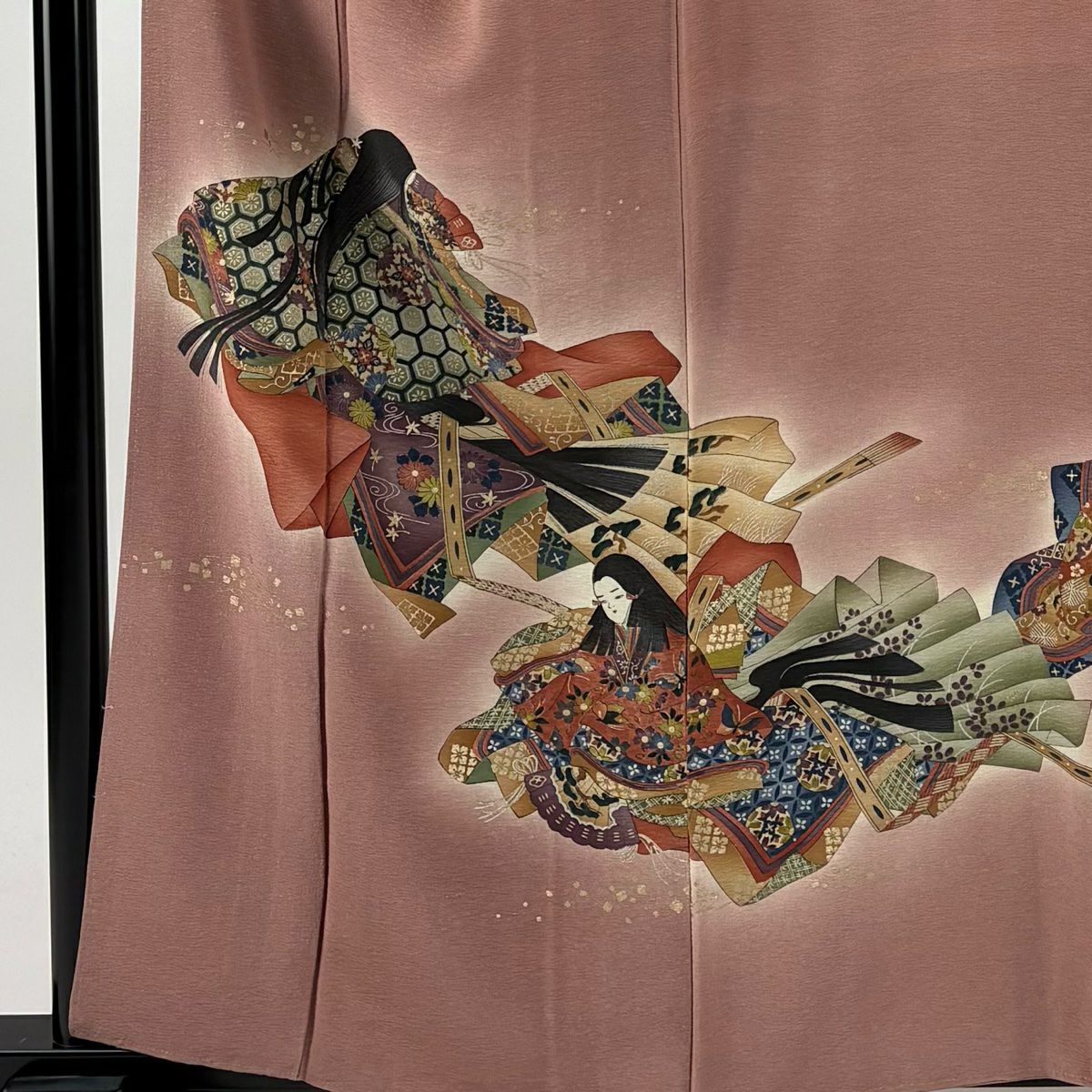 付下 身長160cm 袖長65.5cm M 雙層 樽本伊勢蔵 有落款 姫 龜甲 金銀彩 漸層 小豆 純蠶絲 名品級 一つ紋
