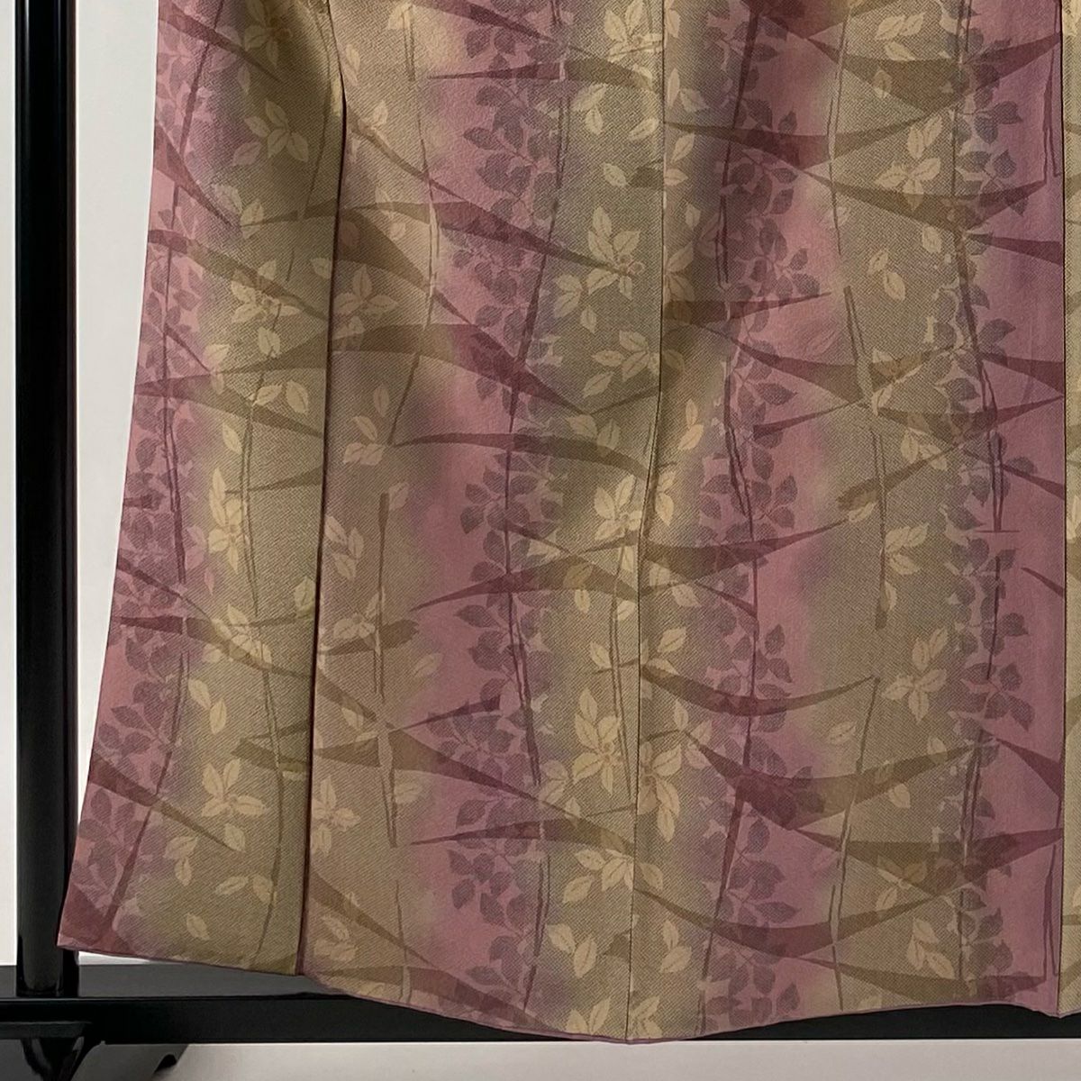【美品】 小紋 身長158cm 袖長66cm M 雙層 菅原結 葉與果 實用幾何圖案 漢方染 紫 純蠶絲 逸品級