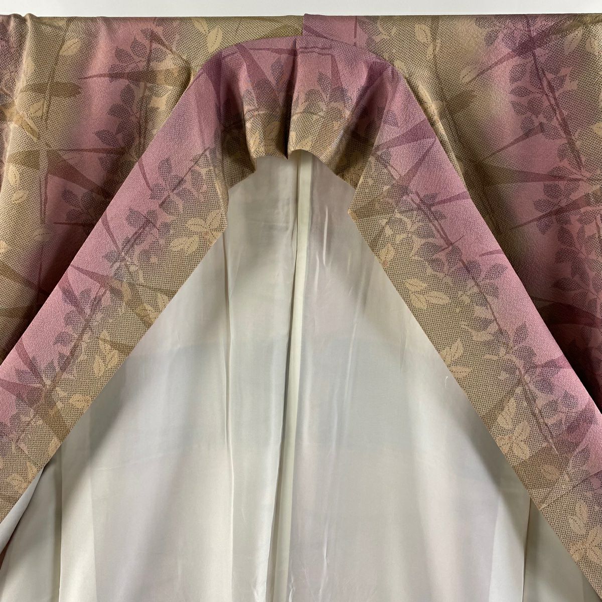 【美品】 小紋 身長158cm 袖長66cm M 雙層 菅原結 葉與果 實用幾何圖案 漢方染 紫 純蠶絲 逸品級