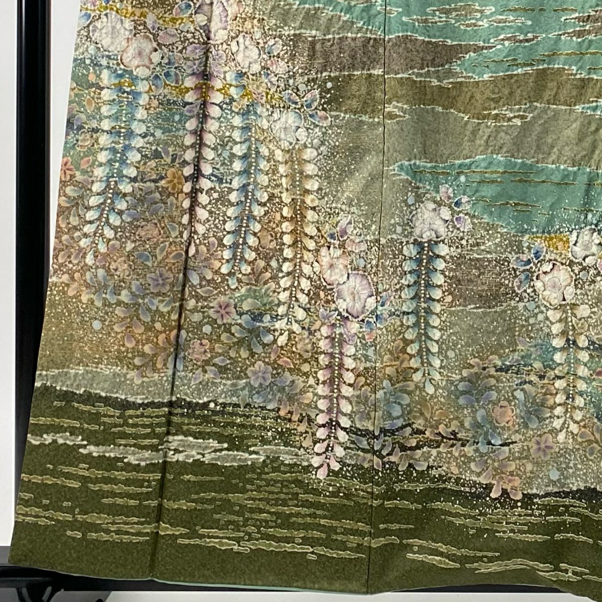 訪問服 身長159cm 袖長65.5cm M 雙層 翠山工房 落款あり 辻花染 霞 金通し 金銀彩 綠 純蠶絲 逸品級