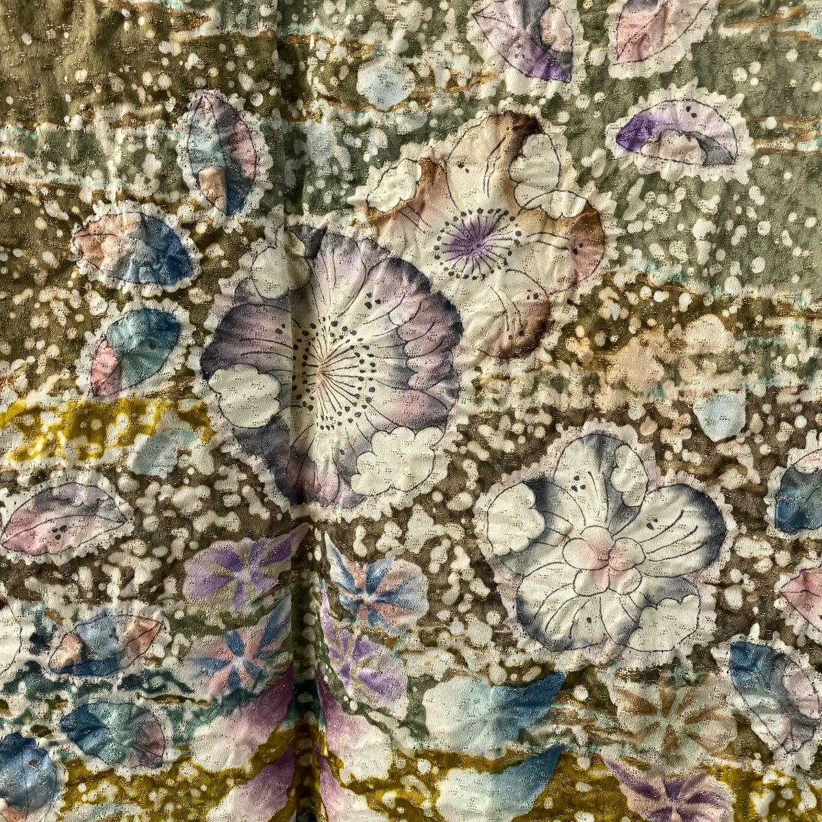 訪問服 身長159cm 袖長65.5cm M 雙層 翠山工房 落款あり 辻花染 霞 金通し 金銀彩 綠 純蠶絲 逸品級