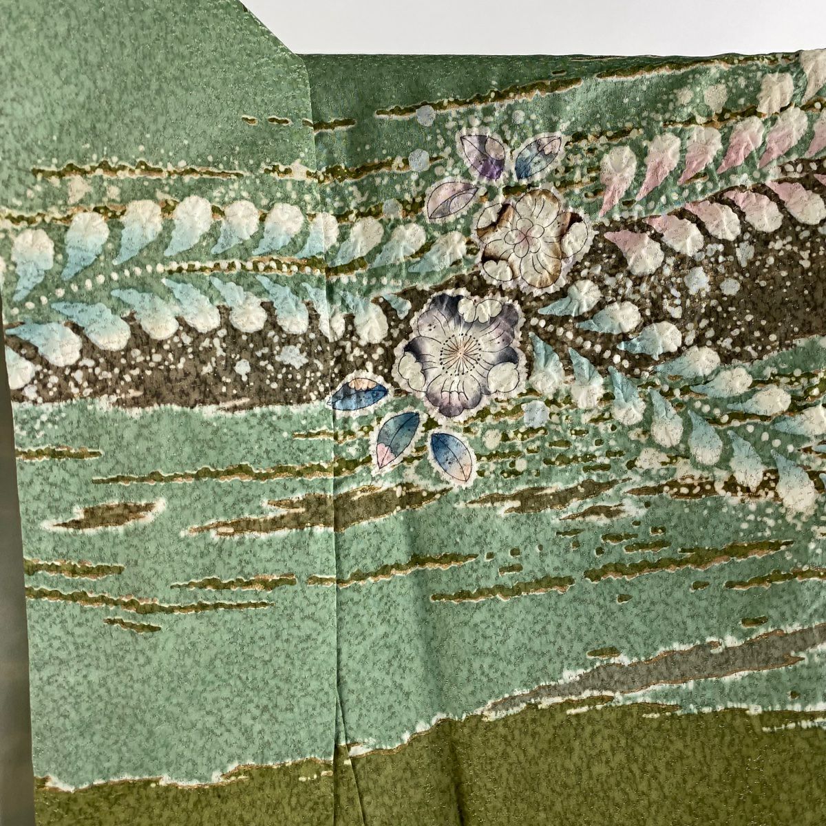 訪問服 身長159cm 袖長65.5cm M 雙層 翠山工房 落款あり 辻花染 霞 金通し 金銀彩 綠 純蠶絲 逸品級