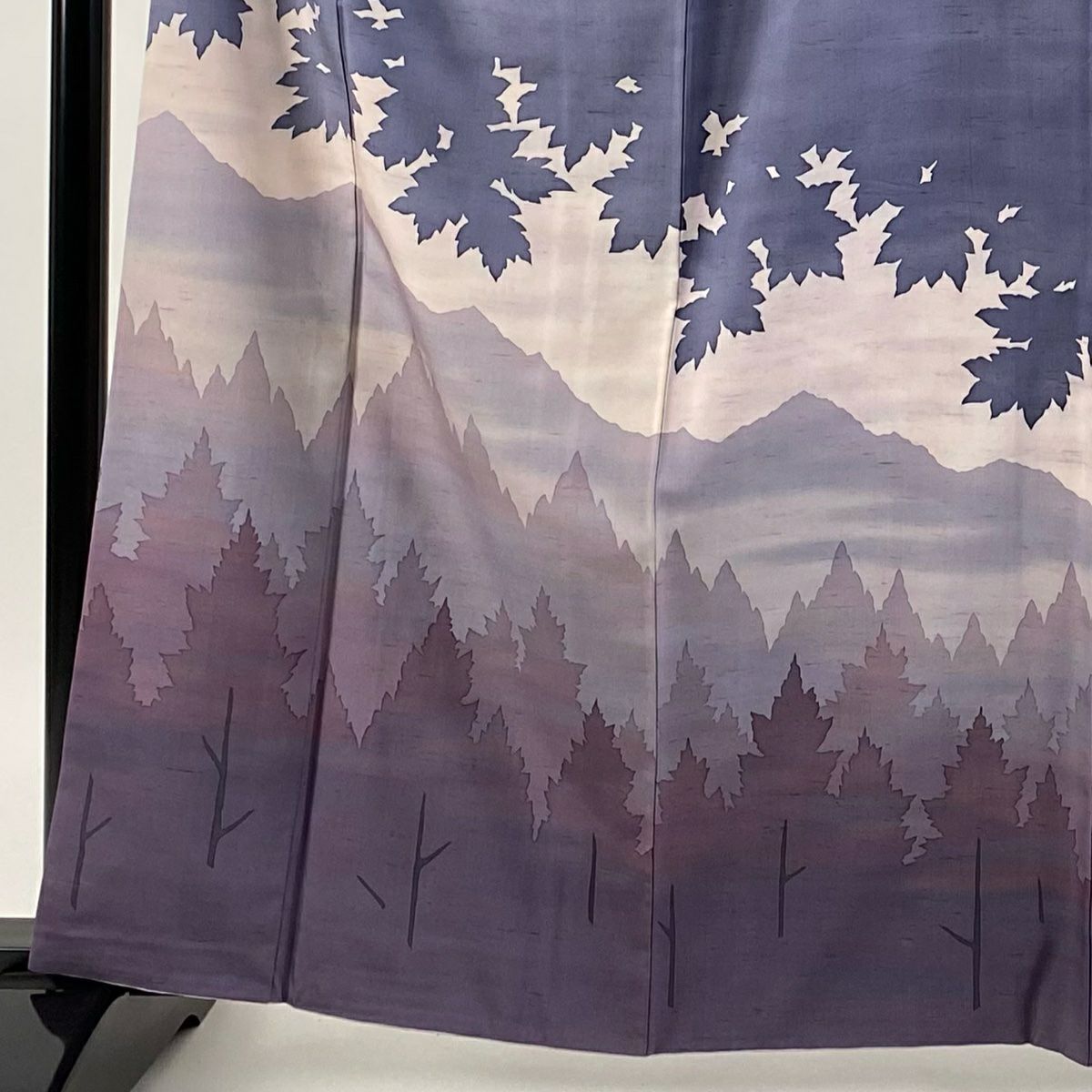 訪問服 身長163.5cm 袖長64cm M 雙層 牛首紬織織地 落款 風景 輪廓 青紫 純蠶絲 逸品級