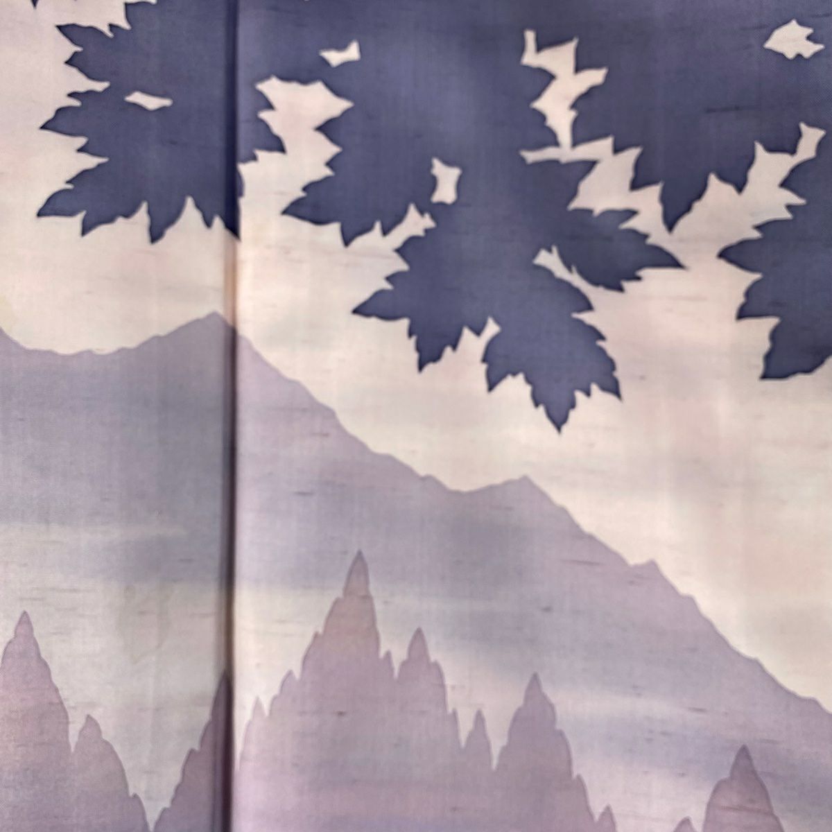 訪問服 身長163.5cm 袖長64cm M 雙層 牛首紬織織地 落款 風景 輪廓 青紫 純蠶絲 逸品級