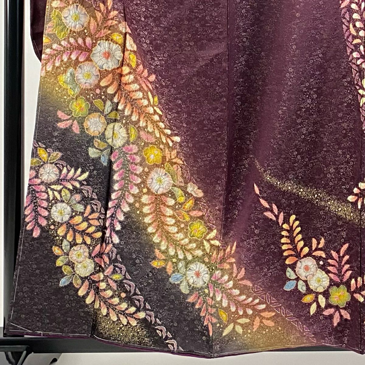 振袖禮服 身長159cm 袖長64.5cm M 雙層 徳永憲峯 落款あり 辻花染 金通し 金銀彩 濃紫 純蠶絲 逸品級