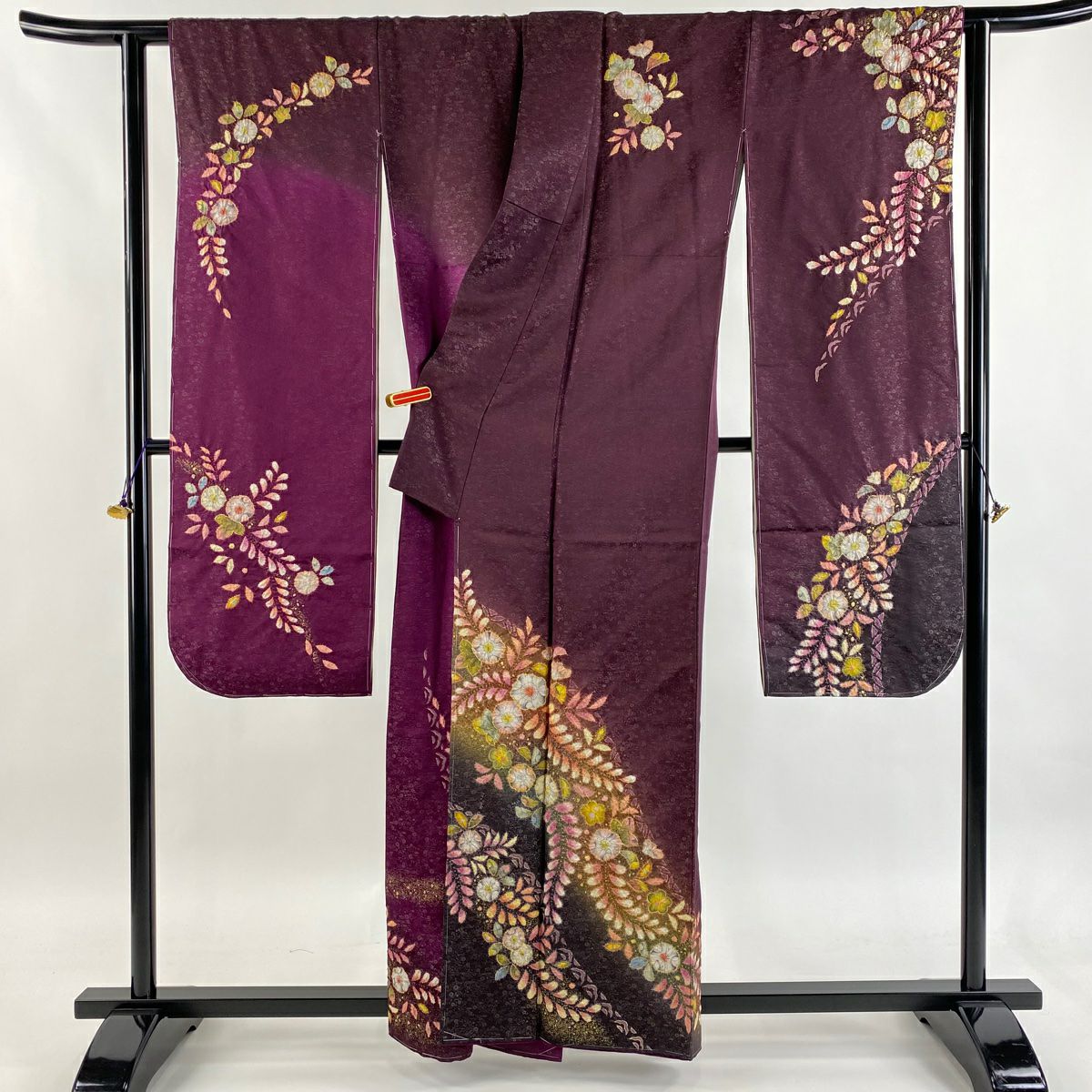 振袖禮服 身長159cm 袖長64.5cm M 雙層 徳永憲峯 落款あり 辻花染 金通し 金銀彩 濃紫 純蠶絲 逸品級