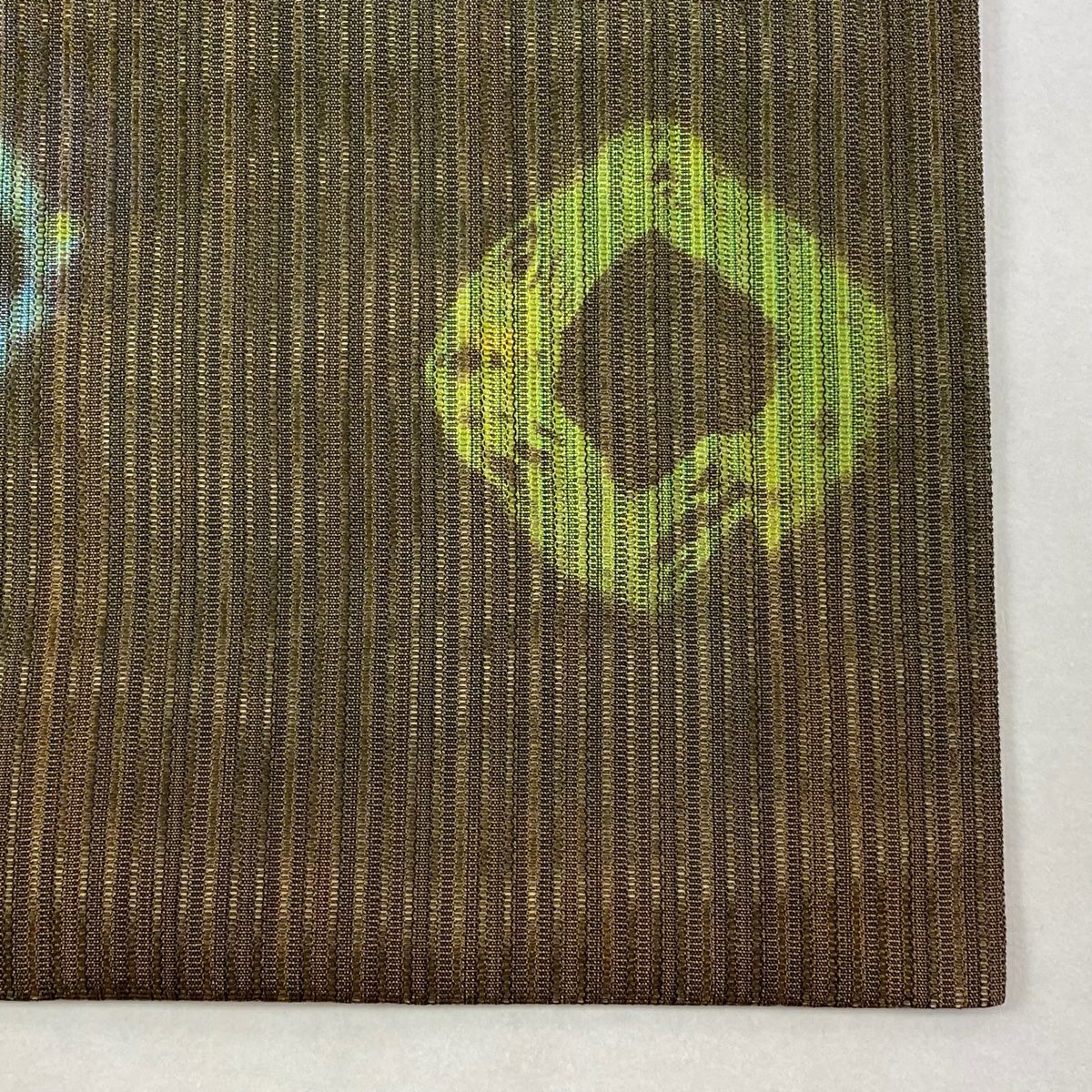 【美品】 名古屋帶 逸品級 夏帶 幾何圖案 茶綠 純蠶絲