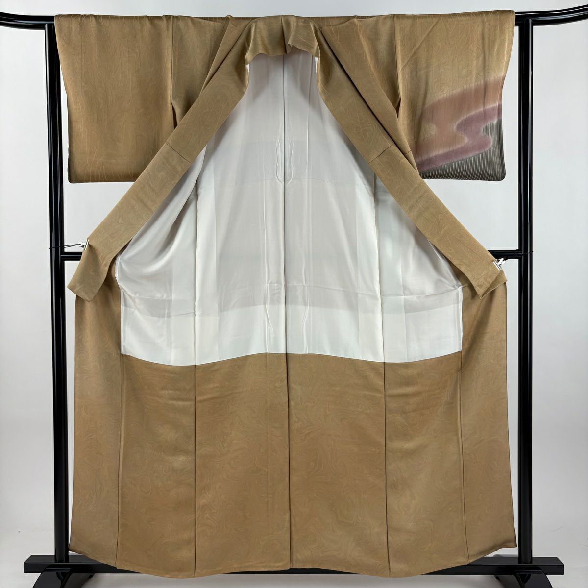 付下 身長159.5cm 袖長63cm S 雙層 流水 墨流染 分染 漸層 薄茶 純蠶絲 名品級