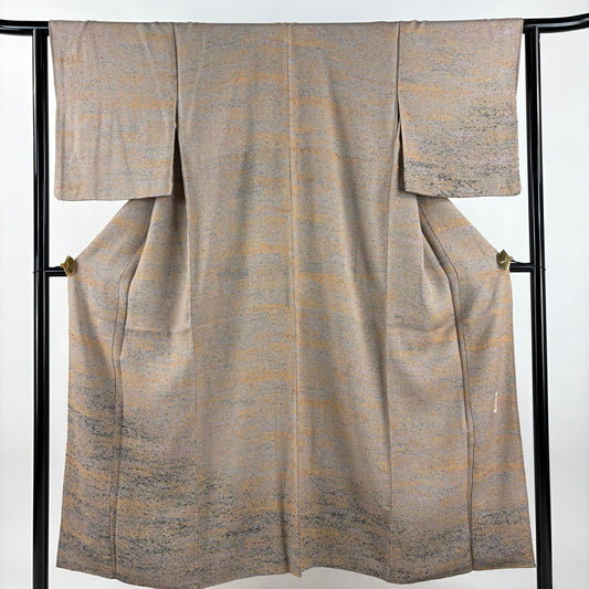 【美品】 付下 身長150cm 袖長63cm S 雙層 陶彩染 幾何學 裾暈染 茶 純蠶絲 名品級 一つ紋