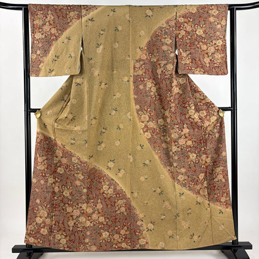 【美品】訪問服 身長157.5cm 袖長62.5cm S 雙層 辻花染 金銀彩 漸層 淺茶 純蠶絲 名品級