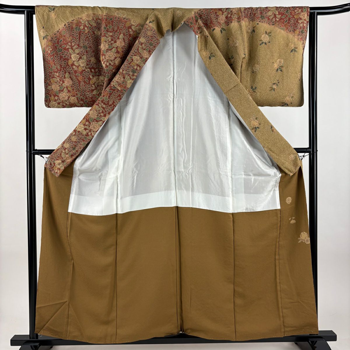 【美品】訪問服 身長157.5cm 袖長62.5cm S 雙層 辻花染 金銀彩 漸層 淺茶 純蠶絲 名品級