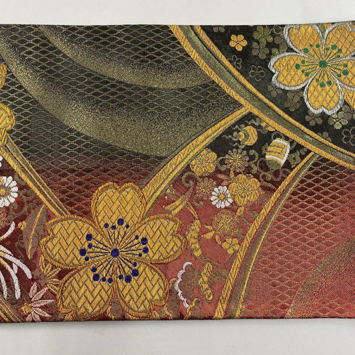 【美品】 袋帶 秀品級 振袖禮服禮服用 櫻花 鳳凰 金銀彩 金金箔 紅 六通 純蠶絲