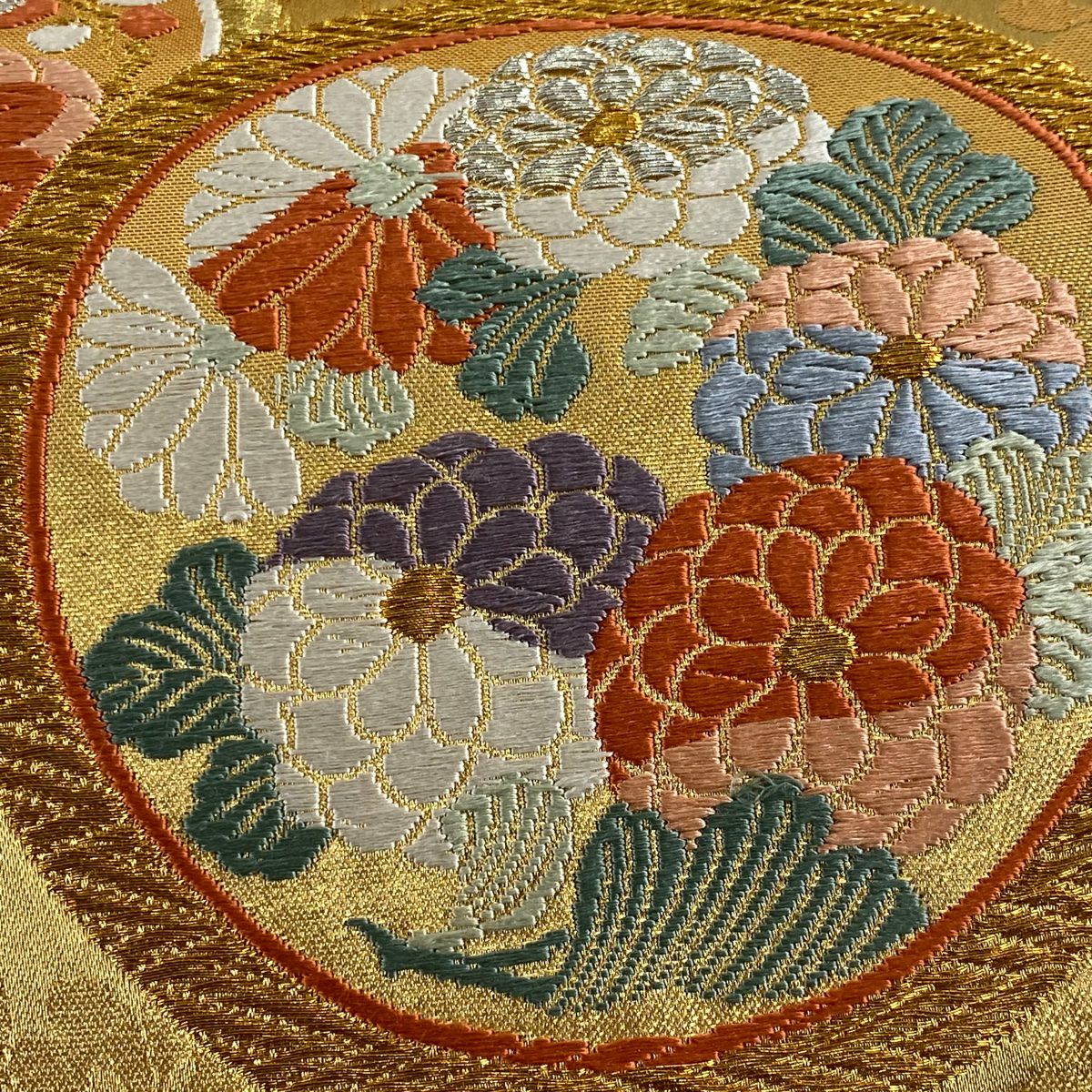 袋帶 秀品級 草花紋紋 蝶 金銀彩 金金箔 金 六通 純蠶絲