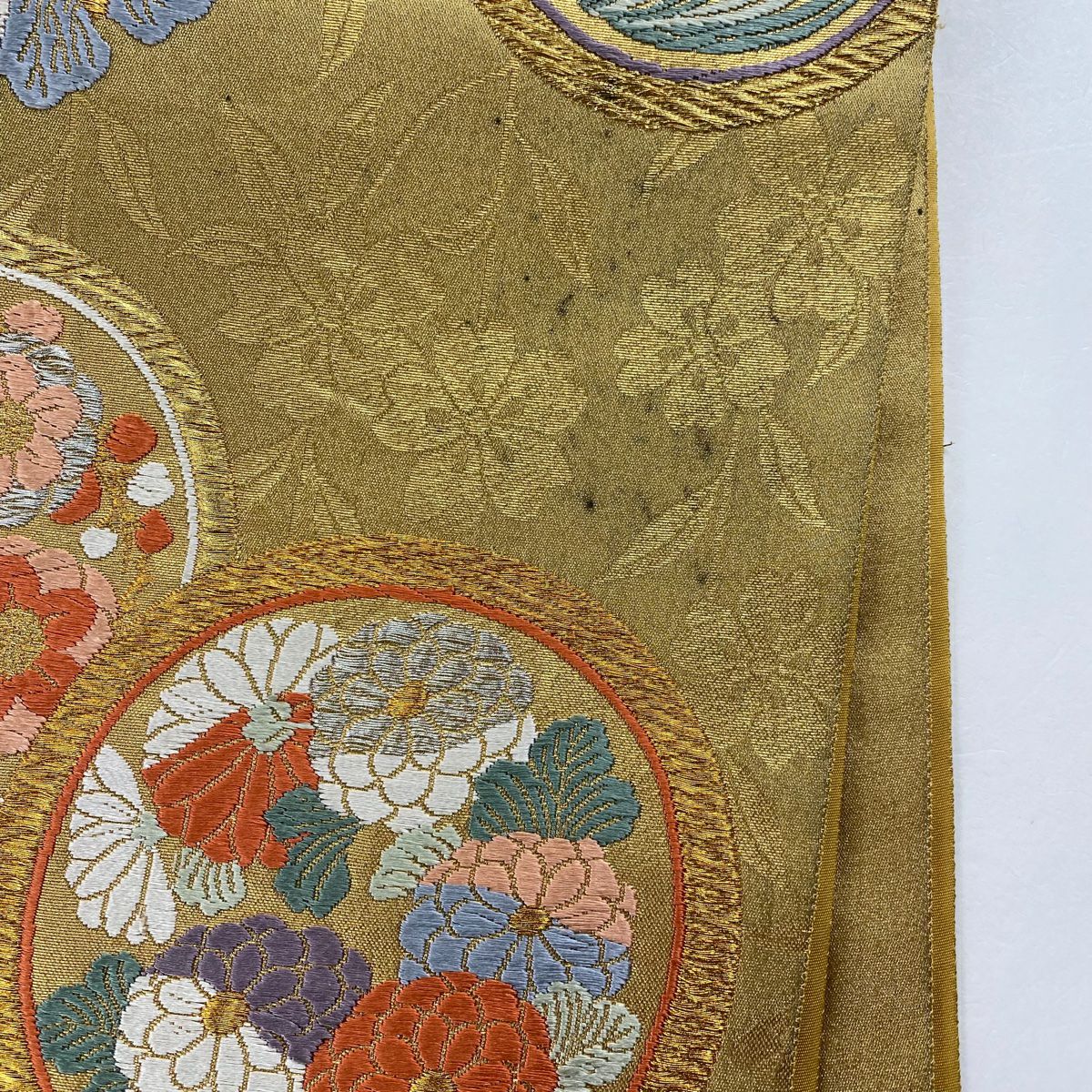 袋帶 秀品級 草花紋紋 蝶 金銀彩 金金箔 金 六通 純蠶絲