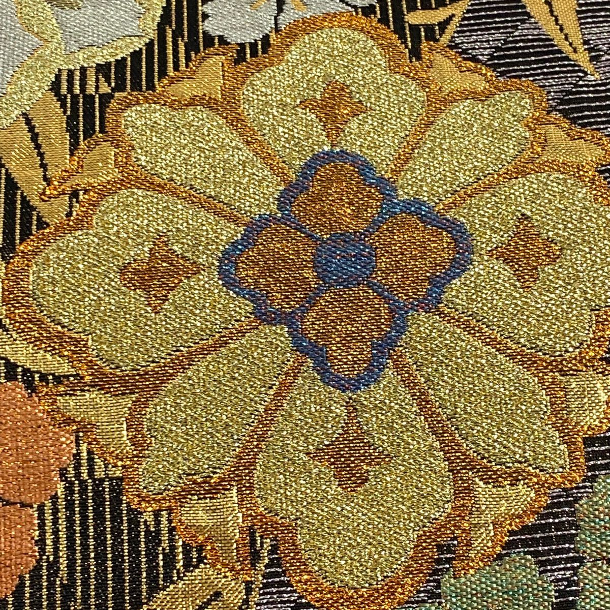 【美品】 袋帶 秀品級 振袖禮服禮服用 花 枝垂櫻 金銀絲 金金箔 灰紫 六通 純蠶絲