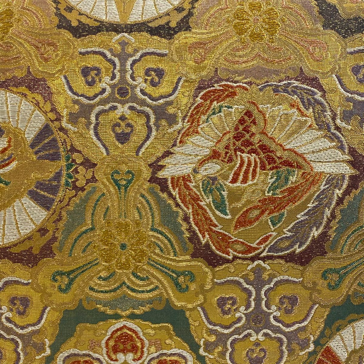 【美品】 袋帶 秀品級 向鳥 華紋 金絲 金金箔 金色 六通 純蠶絲