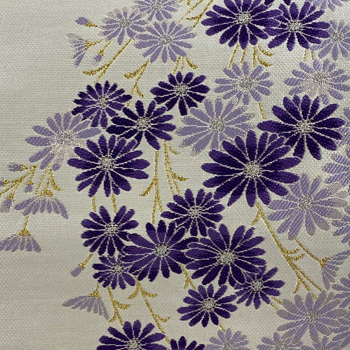 【美品】 袋帶 秀品級 枝花 金金箔 白 六通 純蠶絲