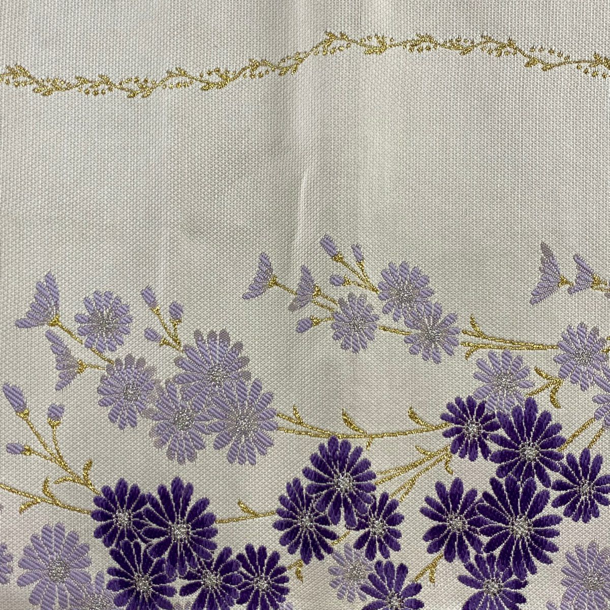 【美品】 袋帶 秀品級 枝花 金金箔 白 六通 純蠶絲
