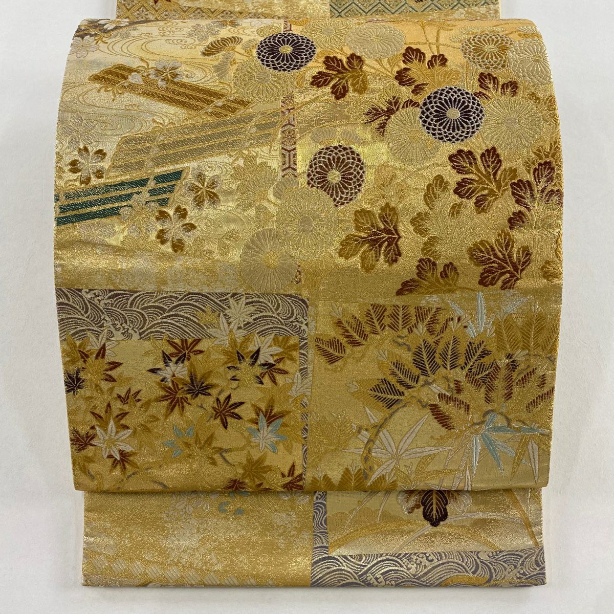 【美品】 袋帶 秀品級 金色 六通 純蠶絲