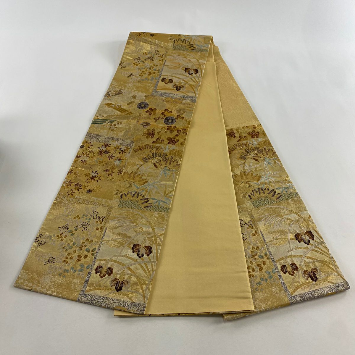 【美品】 袋帶 秀品級 金色 六通 純蠶絲