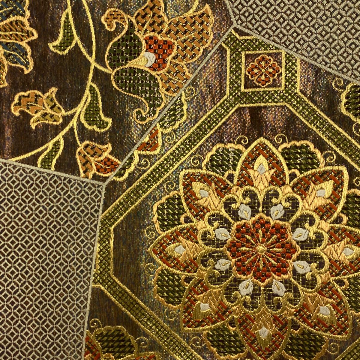 【美品】 袋帶 秀品級 華紋 鳳凰 金糸 金金箔 茶紫 六通 純蠶絲