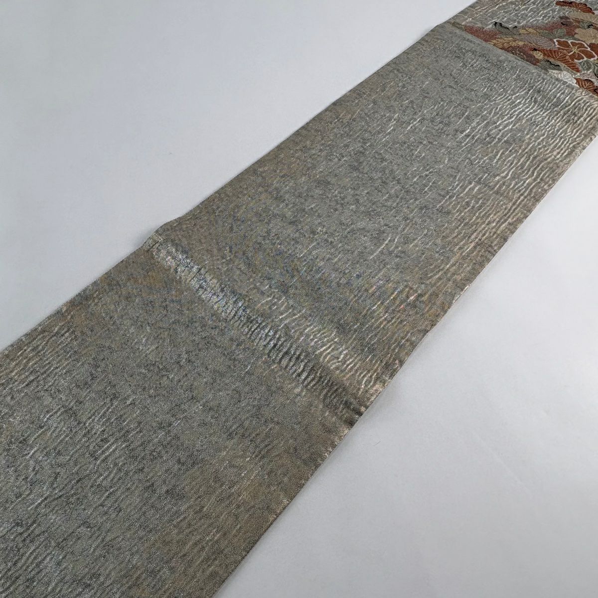【美品】 袋帶 秀品級 辻花染圖案 松樹 金絲 金金箔 銀 六通 純蠶絲