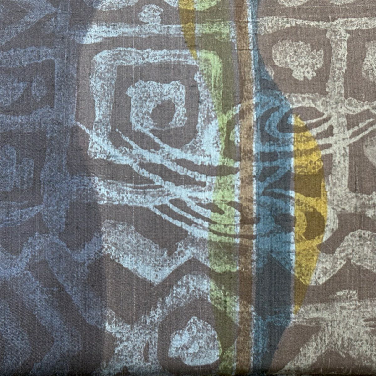 【美品】 袋帶 秀品級 紬織織 幾何學 黑灰 全通 純蠶絲